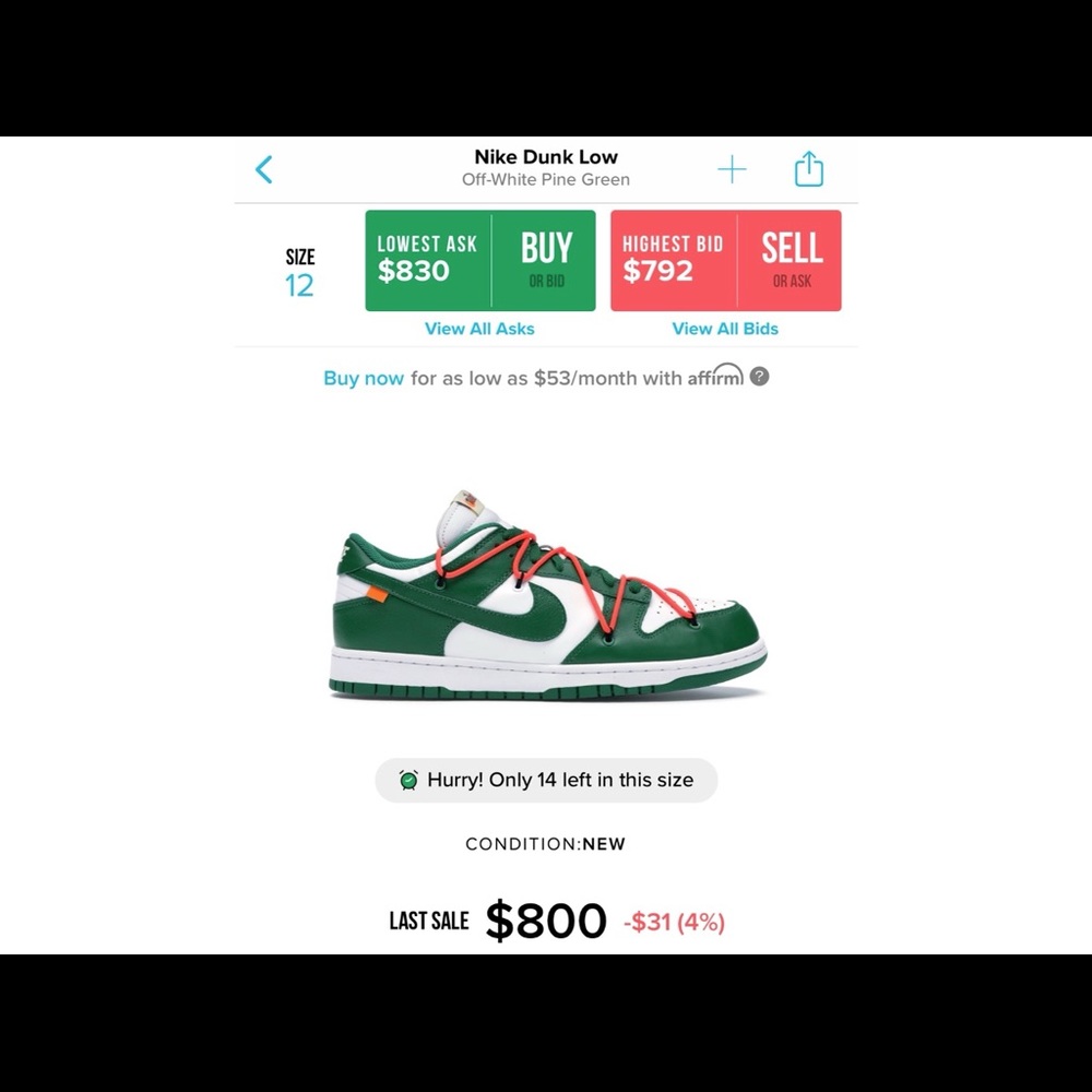 COPY - NIKE DUNK LOW OFF WHITE PINE GREEN